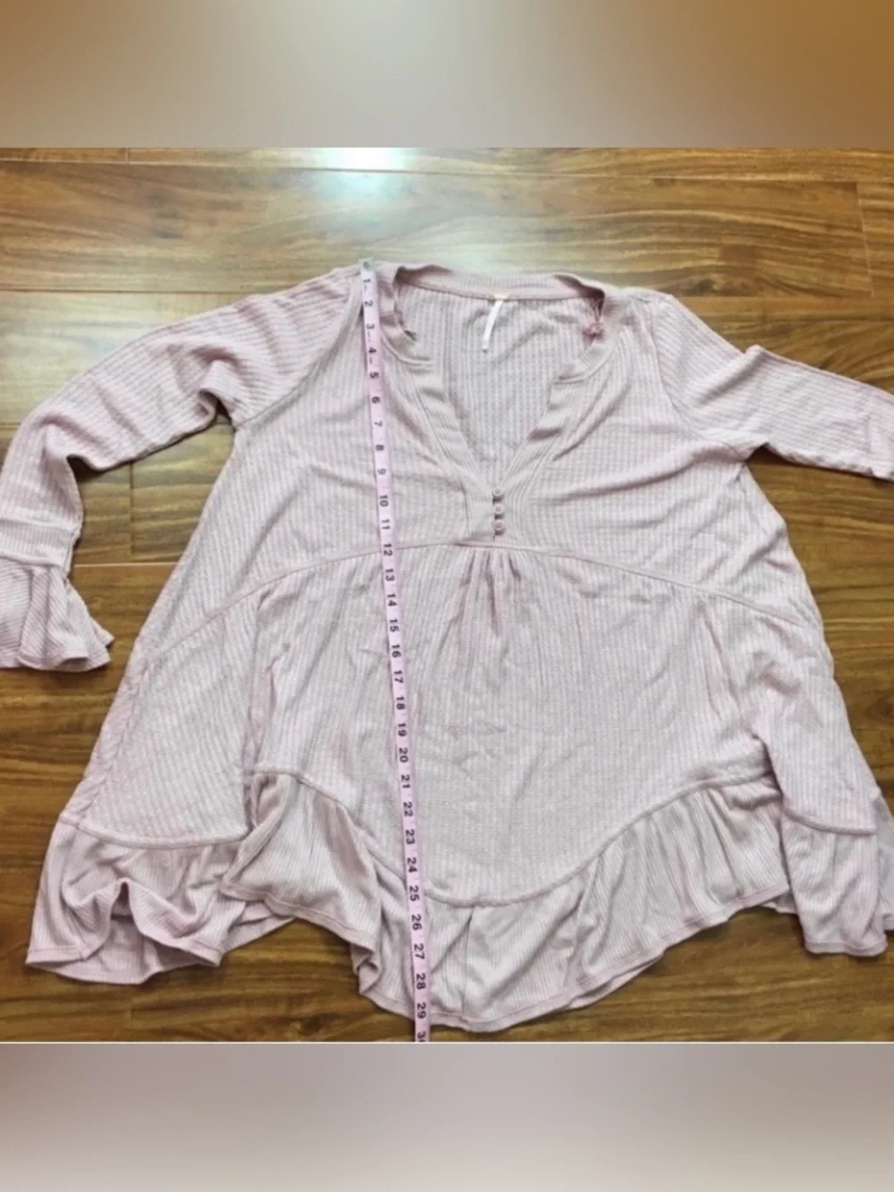 Free People Womens Pink Blush Waffle Knit Tiered Tunic XS Cottagecore Coastal